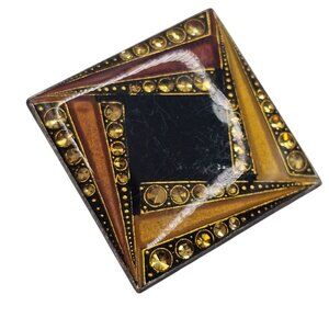 Vintage‎ Art Deco Brown/Black Square Fashion Jewelry Pin Brooch Trombone Closure